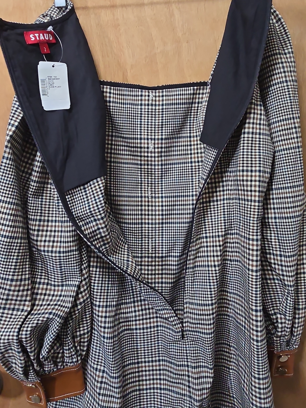 STAUD Plaid Button-Front Dress with Contrast Leather Pockets - Picture 11 of 11